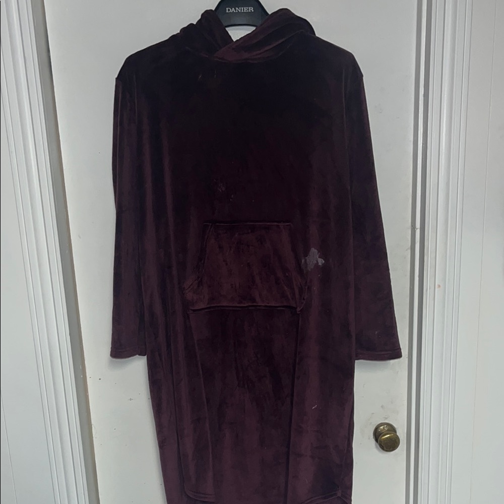 Plush Burgundy Hooded Poncho